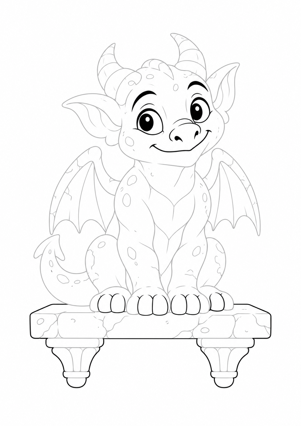 Friendly Gargoyle on a Rooftop: LV3 tracing worksheet with thin gray guide lines for ages 7–9, free to print on A4 paper.