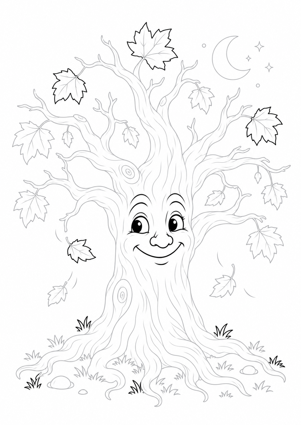 Friendly Haunted Tree: LV3 tracing worksheet with thin gray guide lines for ages 7–9, free to print on A4 paper.