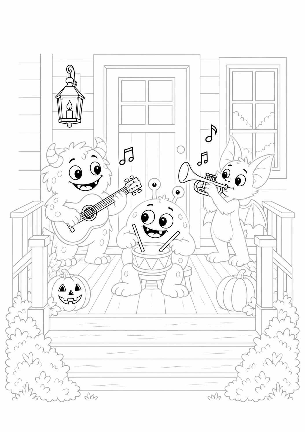 Friendly Monsters in a Halloween Band: LV3 tracing worksheet with thin gray guide lines for ages 7–9, free to print on A4 paper.