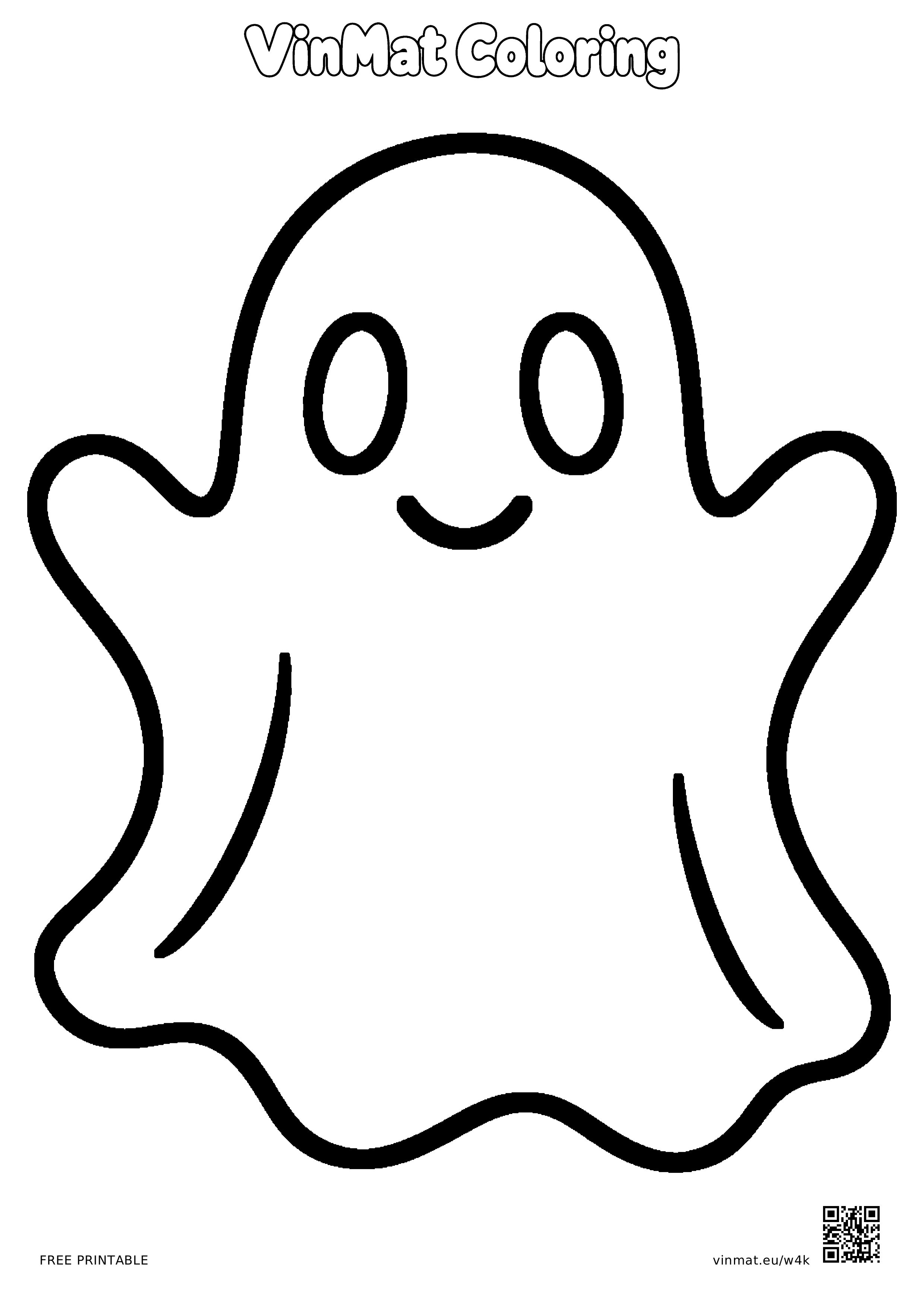 Friendly Ghost: simple black-and-white LV1 coloring page for children ages 3–4, free to print on A4 paper.
