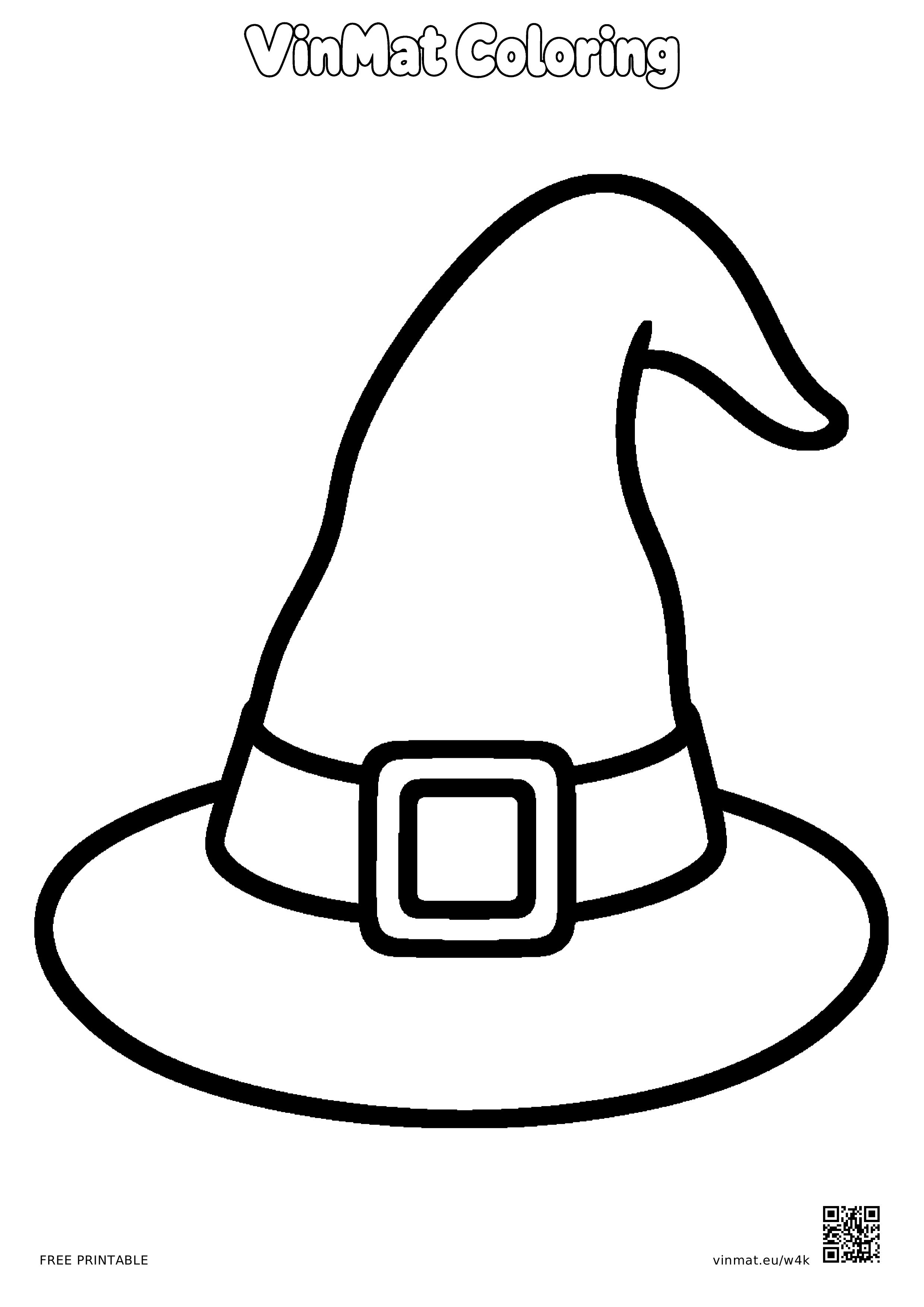 Witch Hat: black-and-white LV1 coloring page for ages 3–4, free to print on A4 paper.