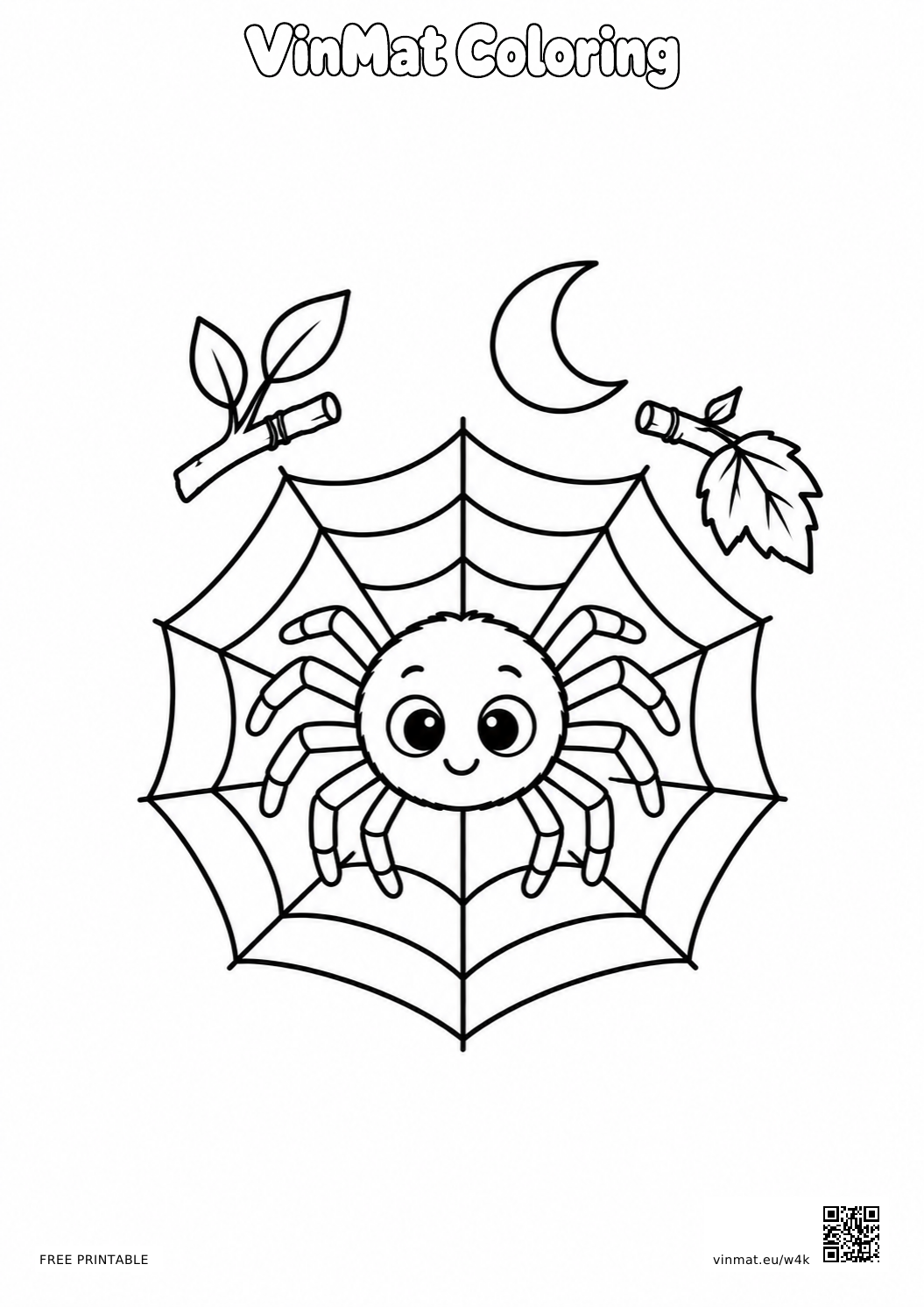 Friendly Spider on a Decorative Web: black-and-white LV2 coloring page for ages 5–6, free to print on A4 paper.