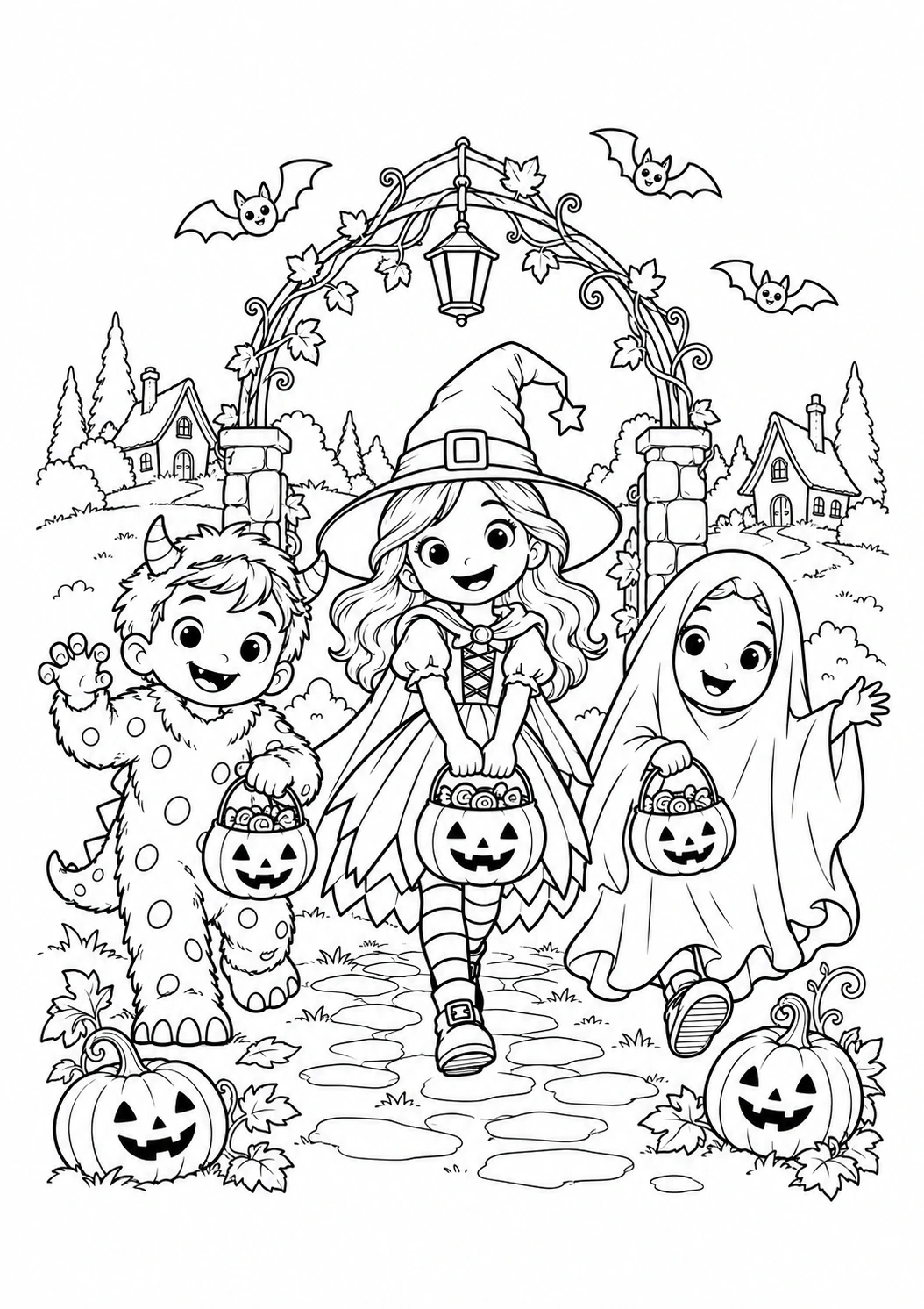 Halloween costume parade coloring page