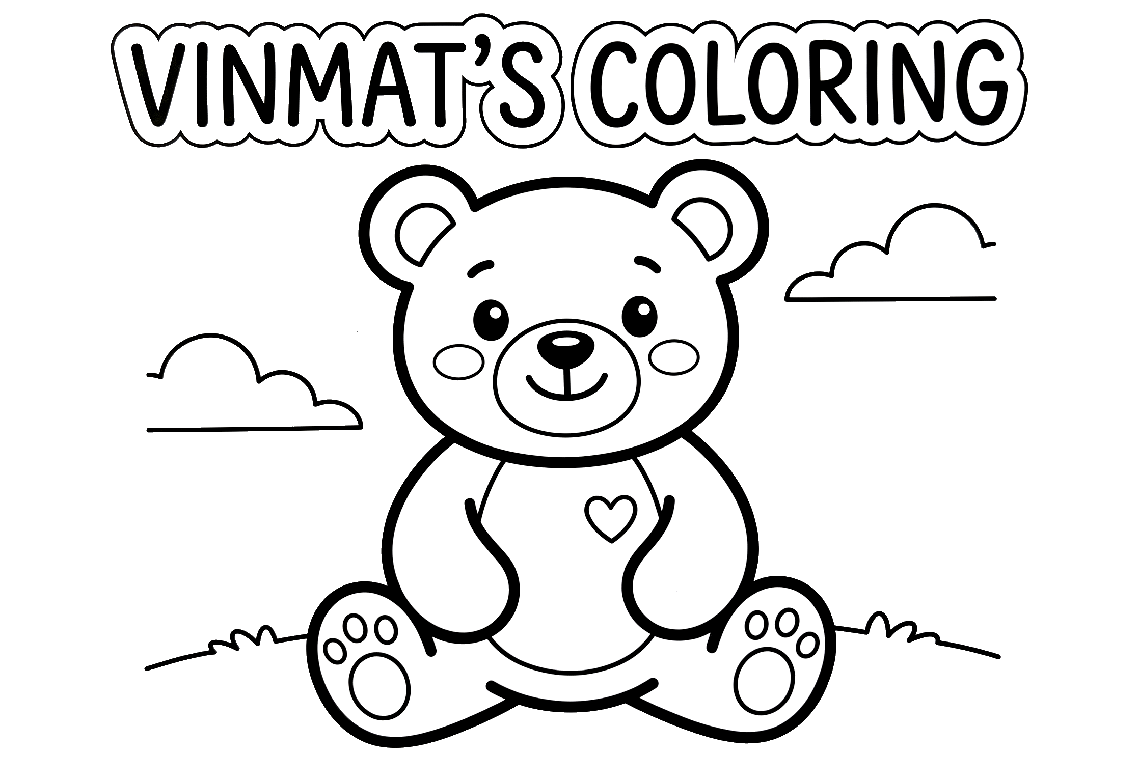 Simple black and white children's coloring page with a teddy bear for kids (toddlers and preschoolers) aged 3–4 years old free to print